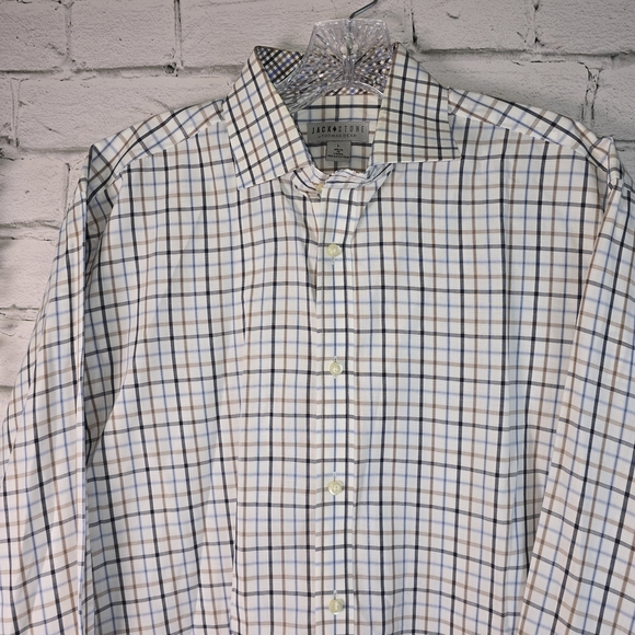 Thomas Dean Men's Checkered Long SL Button-Down Shirt - Blue Brown White Lg M179 - Picture 7 of 7